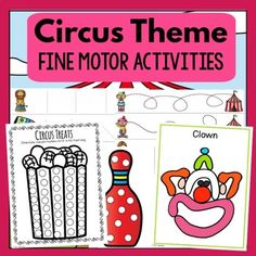 circus theme fine motor activities for kids to practice motor skills and color the clown mask