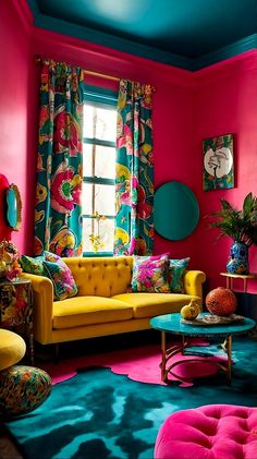 a brightly colored living room with bright colors