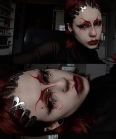 ig: thr3ese7en Goth Costume Ideas Halloween, Horror Drag, Goth Eye Makeup, Corpse Paint, Creepy Halloween Makeup, Goth Makeup