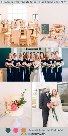 the bride and groom are posing with their wedding party