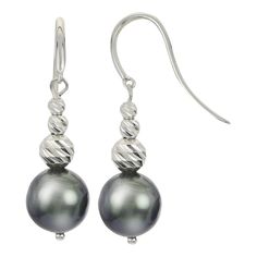 Complete your look with these stunning sterling silver and Tahitian cultured pearl earrings from PearLustre by Imperial. Complete your look with these stunning sterling silver and Tahitian cultured pearl earrings from PearLustre by Imperial. Length: 1.14 in. Metal: sterling silver Plating: rhodium Finish: polished Packaging: gift box Backings: fishhook Additional details: nickel freeCULTURED PEARL DETAILS Type: Tahitian Size: 8-9 mm Color: natural black (shades and overtones may vary) Shape: cir Shiny Silver Sterling Silver Pearl Earrings, Silver High Luster Sterling Silver Pearl Earrings, High Luster Sterling Silver Pearl Earrings, Silver Tahitian Pearl Drop Earrings, Classic Silver Tahitian Pearl Earrings, Silver Dangle Pearl Earrings With High Luster, Silver Tahitian Pearl Round Earrings, Silver Round Tahitian Pearl Earrings, Elegant Silver Tahitian Pearl Earrings