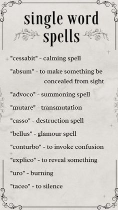 If you focus your energy and intention in the word, it should work. You can use these simple one-word spells in any way you feel right, there are many ways. For example, just by saying the words, writing & burning them on paper or bay leaves, carving them into a candle, etc. These can be used on their own, in combination with other things, or as a part of a bigger, more complex spell. Simple Witchcraft Spells, Wiccan Spells Book Of Shadows, Word Spells, Spell Writing, Candle Magick Spells, Goddess Magick, Words Writing, Beauty Spells