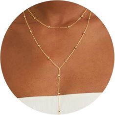 Amazon.com: CHESKY Lariat Gold Necklace for Women, 14k Gold Plated Layered Necklaces Dainty Long Necklace Trendy Bead Y-Shaped Pendant Necklace Simple Women Gold Necklaces Jewelry Gift Wedding: Clothing, Shoes & Jewelry