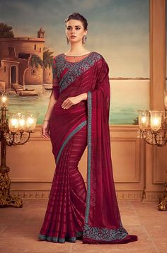 Claret Pink & Gray Designer Embroidered Silk Party Wear Saree-Saira's Boutique Embroidered Georgette Pre-draped Saree For Formal Occasions, Formal Festive Pre-draped Saree With Intricate Embroidery, Fitted Saree With Intricate Embroidery For Eid, Formal Resham Embroidery Floor-length Saree, Fitted Georgette Embroidered Fabric For Formal Wear, Fitted Georgette Embroidered Fabric For Formal Occasions, Fitted Embroidered Georgette Fabric For Formal Wear, Formal Saree With Resham Embroidery, Formal Resham Embroidery Blouse Piece For Navratri