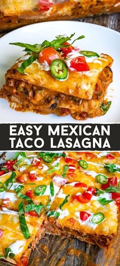 easy mexican taco lasagna with cheese and tomatoes