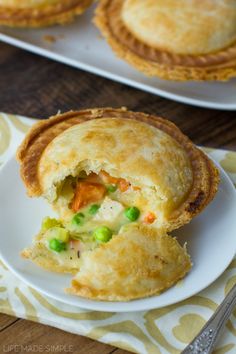 a chicken pot pie on a white plate