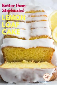 a lemon loaf cake with white icing on top