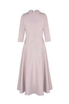 An elegant full-skirted dress in a stunning shade of soft opal, softly tailored from our signature high quality Italian silk cady. With a wonderful fluidity, weight and drape, this dress has a rounded cowl neck collar, falling beautifully to expose the décolletage and frame the face. Featuring 3/4 length sleeves with a fixed cuff and a full skirt which dips down at the back, the dress is fully lined in silk and has an invisible centre back zip, added for step-in ease. Style with soft greys or me Elegant A-line Cocktail Dress For Mother Of The Bride, Elegant A-line Mother Of The Bride Cocktail Dress, Feminine A-line Dress For Formal Occasions, Spring Formal A-line Midi Dress, Elegant Fitted A-line Tea Length Dress, Elegant Satin A-line Mother Of The Bride Dress, Elegant A-line Maxi Dress For Spring, Formal Pre-draped A-line Midi Dress, Elegant A-line Midi Dress For Spring