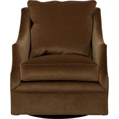 a brown chair with a pillow on the back of it's arm and legs