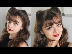 Hair Updos With Bangs, 1950 Hairstyles, Updos With Bangs, Victory Rolls Tutorial, 1940s Hairstyles Short, Victory Roll Hair, Victory Curls, Hairstyle Bangs, 40s Hairstyles