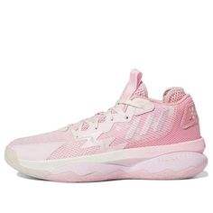 the adidas basketball shoe in pink and white is on sale for $ 59 99