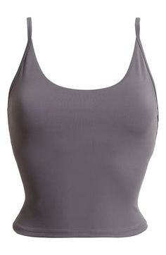 Narrow straps give a cami-hybrid look to a superstretchy tank ideal for workouts and active days. Scoop neck Adjustable straps Partially lined, with pockets to accommodate bra pads 75% nylon, 25% spandex Machine wash, tumble dry Imported Sports Camisole With Built-in Bra And Stretch, Gym Camisole With Built-in Bra And Tank Straps, Sporty Cami Tank Top With Built-in Bra, Workout Top With Built-in Bra And Second-skin Fit, Cami Sports Bra With Built-in Bra For Gym, Training Tank Top With Built-in Bra And Wide Straps, Gray Athleisure Tank Top With Built-in Bra, Sporty Seamless Second-skin Activewear, Seamless Second-skin Activewear For Sports