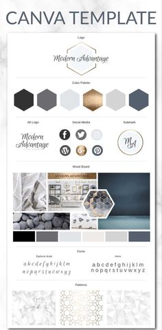 the website design for canva template is shown in white and gold, with different colors