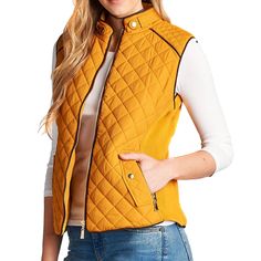 Active Basic Mustard Quilted Vest Quilted Vest For Workwear In Fall, Quilted Vest For Fall Workwear, Quilted Fitted Vest For Fall, Fitted Quilted Vest For Fall, Fitted Yellow Vest For Fall, Winter Vest, Plus Size Outerwear, Quilted Vest, Women's Coats