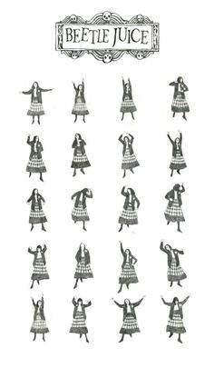 an advertisement for the beetle juice company, featuring women in dresses and holding their hands up