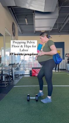 a pregnant woman standing on rollers in an indoor gym with text reading preparing pelvic floor & tips for 37 weeks pregnant