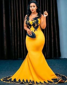 Gold Yellow Mermaid Prom Dresses With Black Appliques Women Long Train,Formal Evening Dress Party Gowns on Storenvy Wedding Dress Yellow, Prom Dress African, African Prom Dress, Yellow Wedding Dress, Yellow Evening Dresses, Wedding Dress Mermaid, Formal Maxi Dress, African Prom Dresses, Prom Dresses Yellow