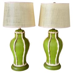 two green lamps sitting next to each other