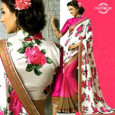 Pink And White Georgette Half N Half Saree Half N Half Saree, Half And Half Saree, Raw Silk Fabric, Half And Half, Georgette Fabric, Half Saree, Raw Silk