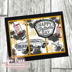 a happy father's day card with an image of a car