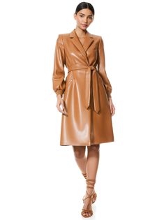 Tamesha Vegan Leather Coat | Alice And Olivia Designer Brown Belted Outerwear, Designer Belted Leather Jacket For Fall, Luxury Leather Belted Outerwear, Elegant Brown Leather Jacket For Spring, Luxury Leather Outerwear For Fall, Fall Leather Belted Outerwear, Designer Leather Outerwear For Spring, Designer Leather Spring Outerwear, Elegant Leather Outerwear For Fall