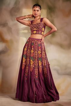 Purple pleated lehenga highlighted with floral beaded embroidery and drawstring at the waist.
Component: 1
Embroidered
Fabric: Chanderi
Color: Purple
Note: The blouse worn by the model is not for sale - Aza Fashions Lehenga Purple, Embroidered Bustier, Beads Embroidery, Lehenga Online, Lehenga Skirt, Embroidered Lehenga, Embroidered Wedding, Wedding Lehenga, Embroidered Neckline