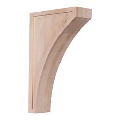 an unfinished wooden shelf bracket on a white background