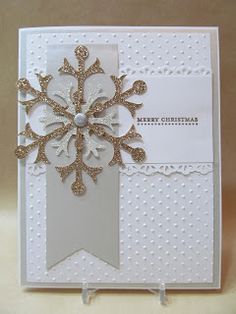 a card with a snowflake on it and the words cut strip for vertical use ribbon or strip for horizontal use