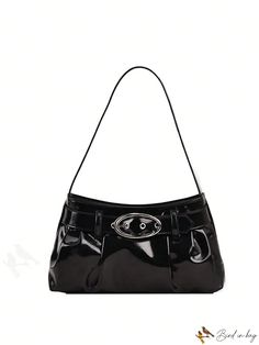 BirdinBag - Metallic Silver Decorated Clasp Wandering Bag with Glossy Finish Black Shoulder Bag With Buckle For Evening, Trendy Black Baguette Bag With Hasp Closure, Black Shoulder Bag With Buckle Closure For Evening, Black Evening Shoulder Bag With Buckle Closure, Chic Black Shoulder Bag With Hasp Closure, Handheld Black Baguette Bag For Parties, Chic Black Baguette Bag With Hasp Closure, Elegant Satchel Bag With Buckle Closure, Trendy Evening Bags With Hasp Closure