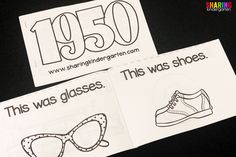 two booklets with pictures of shoes and the words 1950 written in black on them