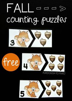 the printable fall counting puzzles for kids to practice counting and matching numbers with their own hands