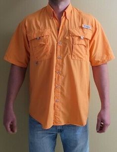 Short Sleeve Tops For Summer Fishing, Short Sleeve Fishing Shirt For Summer, Short Sleeve Shirt For Summer Fishing, Casual Fishing Shirt With Pockets, Orange Clothes, Knitted Shirts, Cadmium Orange, Casual Dress Shirt Men, Orange Fish