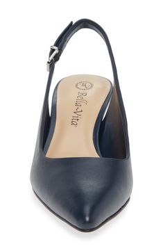 A classically dramatic slingback strap wings back from the pointy toe of a go-to pump lifted by a kitten heel. 2" heel (size 9) Adjustable slingback strap with buckle closure; hidden elastic inset Cushioned footbed Leather upper/synthetic lining and sole Imported Formal Slingback Kitten Heels With Heel Loop, Classic Slingback Sandals With 4-inch Heel And Pointed Toe, Formal Low Heel Slingback Pumps With Heel Loop, Classic Slingback Sandals With 4-inch Heel, Classic Kitten Heels With Pointed Toe And Heel Loop, Classic Kitten Heels With Heel Loop And Pointed Toe, Elegant Office Slingback Pumps With Heel Loop, Formal Slingback Pumps With Medium Width, Formal Slingback Pumps With Heel Loop Medium Width