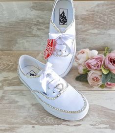 Wedding Vans Swarovski Crystal Sneakers Application: Make sure you order the right size. Orders cannot be changed once production has started. No refund due to adjustment .Each order includes additional stones and original laces. - Top made of durable canvas fabric - Classic toe cover made of cast rubber sole - All Star logos on the back of the sole and inside - Tie at the highest point of the shoe, straightening the foot inside the shoe DISCLAIMER: This item is NOT affiliated with Vans - the sh Bling Sneakers For Wedding, Bridal Sneakers Brides, Sneakers For Wedding, Sneakers Bride, Star Logos, Crystal Sneakers, Bride Converse, Bling Sneakers, Bride Sneakers