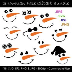 snowman face clipart bundle for svg, eps and png - commercial use