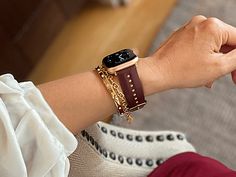 We custom dyed the most amazing shade of Burgundy. These delicate but edgy studs, in combination with the gorgeous burgundy, is a stunning way to personalize your Apple Watch to fit your style. Goldenerre leather bands are quality tested to ensure they'll keep up with your active lifestyle. Fits all Apple Watch Series 1-8, Apple Watch SE1 & SE2, Hermes, Nike, & Ultra editions. For the Ultra, select the larger size (42/44/45mm) High quality materials: Genuine leather band, stainless steel studs, Apple Watch Bands Rose Gold, Watch Aesthetic, Beautiful Monster, Apple Watch Bands Women, Rose Gold Apple Watch, Lehenga Red, Best Apple Watch, Apple Watch Bracelets, Clothing Tips