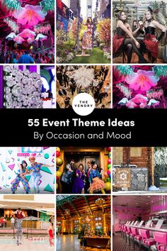 event ideas, event themes, event inspiration, a list of event decor Themes For Events Creative Ideas, Big Party Themes, Business Party Theme Ideas, Party Themes For Work Events, Calendar Party Table Themes, Work Party Themes Events, Table Themes Fundraiser, Grand Opening Theme Ideas, Themes For Corporate Events