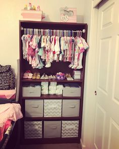 the closet is full of baby's clothes and other things to put in it