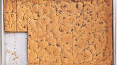 a pan filled with cookies sitting on top of a counter