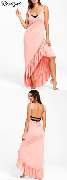 use code: RG188 get more discount.Flounce Wrap Sleeveless Cover Up Dress.In smooth soft fabric, this solid maxi dress will take you from day to night. Featuring on-trend wrap design, it has ruffles on hemline and shoulder straps, flirty plunge neckline, and sexy low back with strappy cut outs. A great piece to show off your sexy and elegant body curve.#coverup#rosegal#summer Beach Cover Up Dress, Solid Maxi Dress, Best Color, Plunge Neckline, Swimsuit Fashion