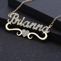 Design your own one-of-a-kind necklace with your name or a special word up to 10 characters. Each necklace is carefully made of quality stainless steel (gold plating available). Details: Available in Stainless Steel or Stainless Steel with Gold Plating It does NOT Tarnish Or Rust (100% guaranteed) FREE Gift Boxing Included! Adjustable Clasp Your personalized pendant takes time to hand craft and test but when you're wearing it you'll know it was worth the wait. :) ORDER NOW AND RECEIVE FREE SHIPP Ice Heart, Promise Bracelet, Curved Bar Necklace, Name Necklace Silver, Curved Bar, Minimal Necklace, Gold Name Necklace, Word Up, Personalized Pendant