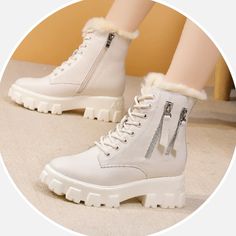 Enrich your shopping list wisely at GeraldBlack.com. 7cm Genuine Leather Snow Boots Plush Warm Fur Ankle Booties Platform Thick Sole Women Causal Lace Up #shoesforsale #womenshoestore #womenshoestyle #womenshoesoninstagram #womenshoesph #womenshoesforsale #shoesaddict #shoestore #womenshoesstyle #shoestyle #womenshoesimport #womenshoesonline #womenshoes Leather Snow Boots, Boots Beige, Women Shoes Online, Style Boots, Solid Pattern, Lace Up Ankle Boots, Winter Shoes, Shoe Style, British Style