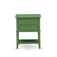 a green nightstand table with two drawers