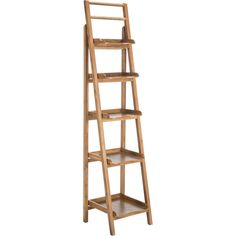 a wooden ladder shelf with three shelves