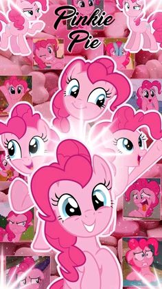 the pinkie pies are all together in this cartoon character collage with many different pictures