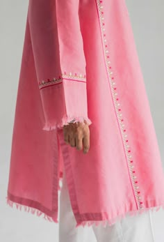 Textured Embroidery, Embroidery On Sleeves, Most Beautiful Jewelry, Pink Kurta, Simple Hand Embroidery Patterns