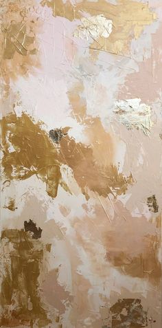 an abstract painting with gold and pink colors