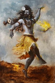 a painting of a man with fire in his hands