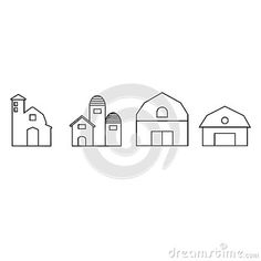 four houses line drawing on white background stock photo - image 399874