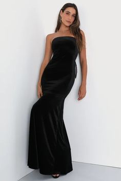 Black Dresses - Little Black Sexy Dresses at Lulus.com Black Velvet Bridesmaid Dresses, Velvet Dress Black, Bow Dresses, Luxe Dress, Cute Black Dress, Backless Maxi Dress, Adhesive Bra, Backless Maxi Dresses, Black Velvet Dress